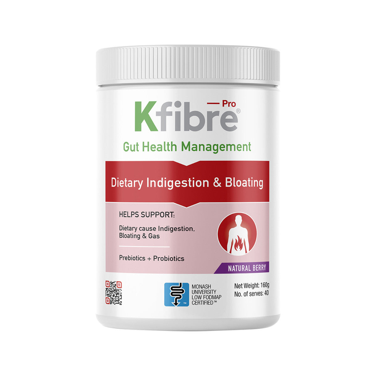 Kfibre Pro Dietary Indigestion and Bloating Natural Berry Tub 160g