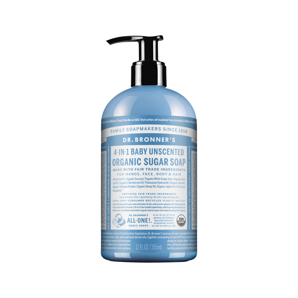 Dr. Bronner's Organic Pump Soap (Sugar 4-in-1) Unscented (Baby) 355ml